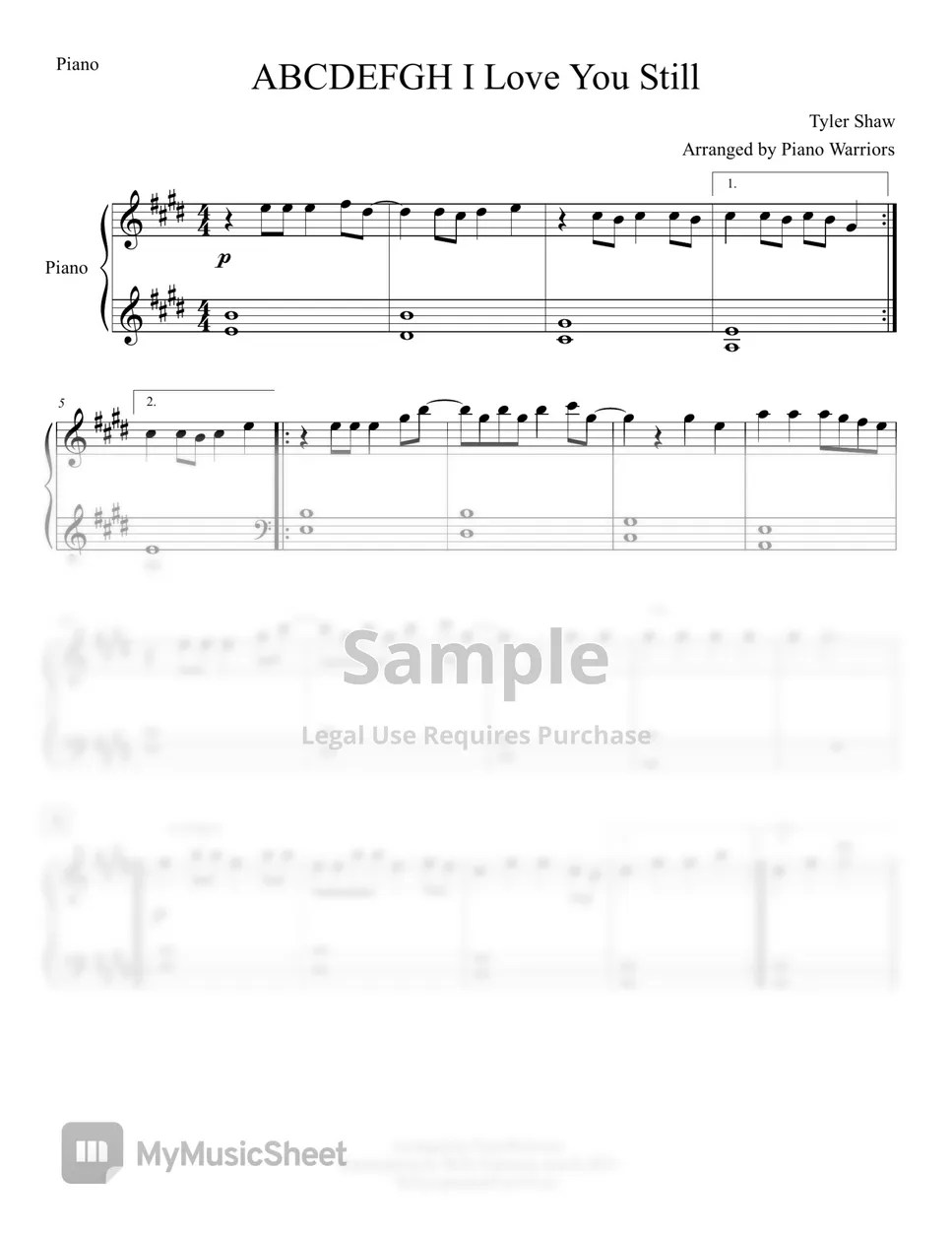 Tyler Shaw ABCDEFGH I Love You Still Sheets by Piano Warriors