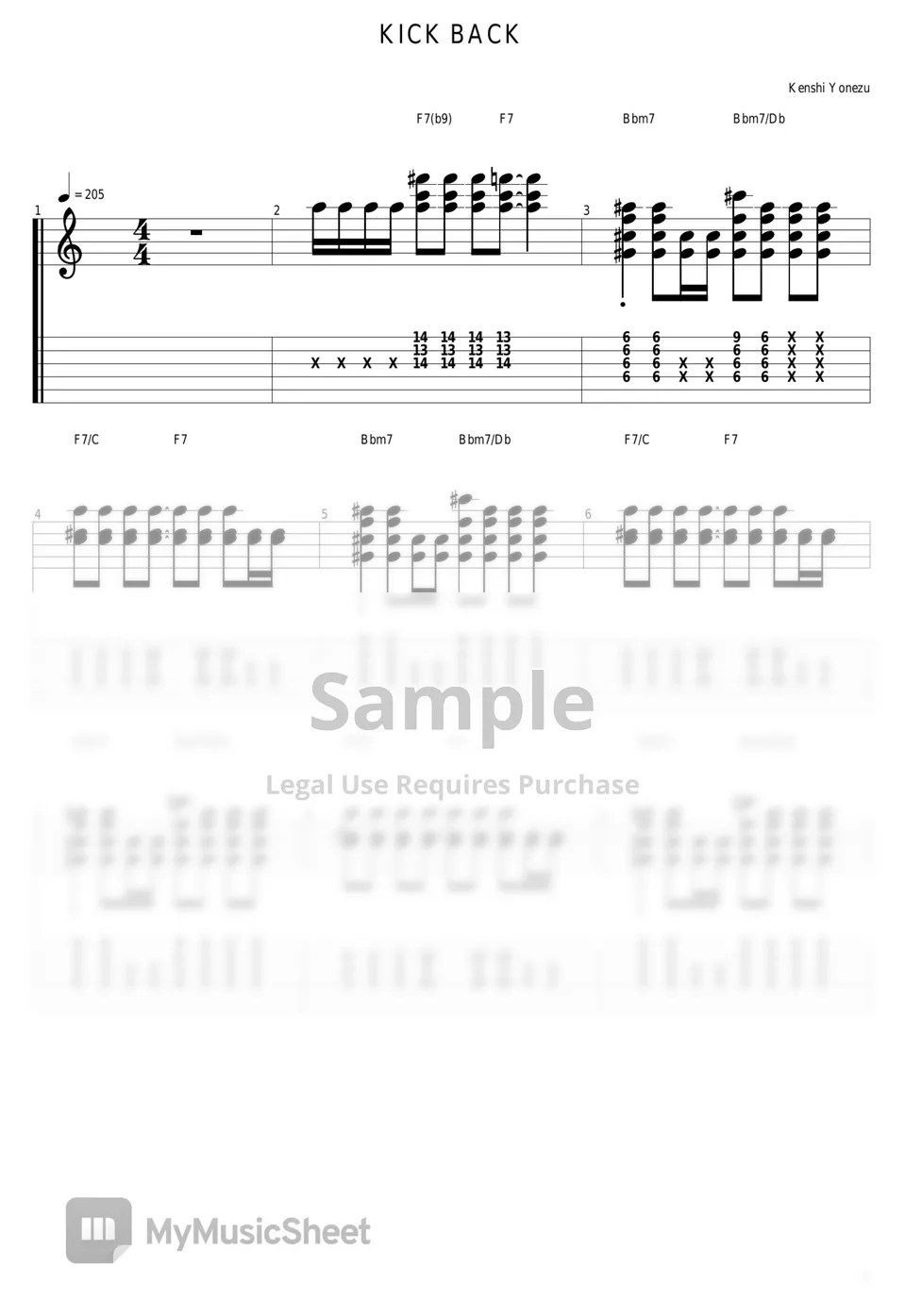 米津玄師 KICK BACK Tab + 1staff by guitar cover with tab