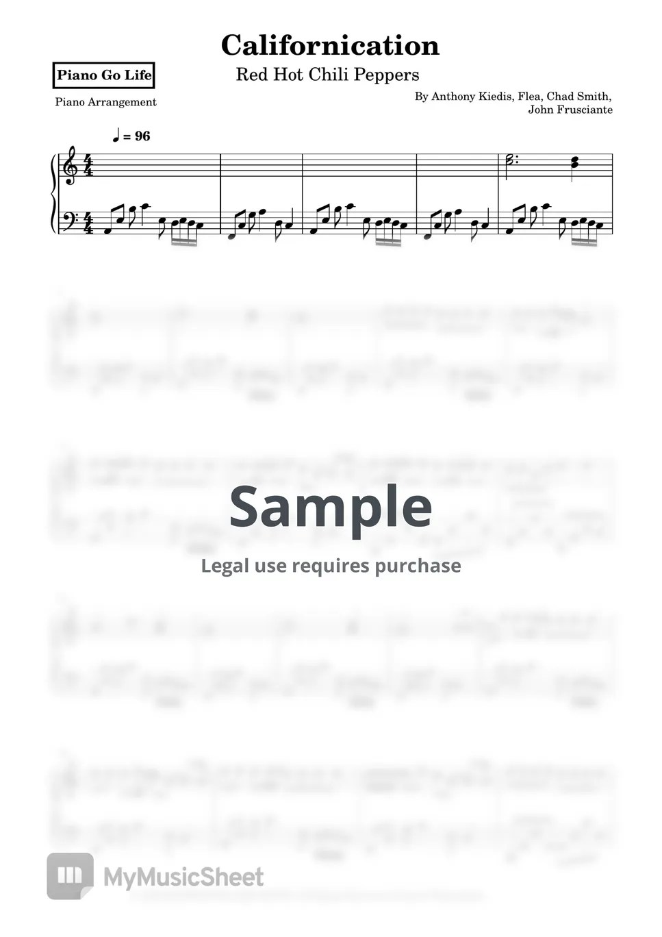 Red Hot Chili Peppers Californication 악보 by Piano Go Life