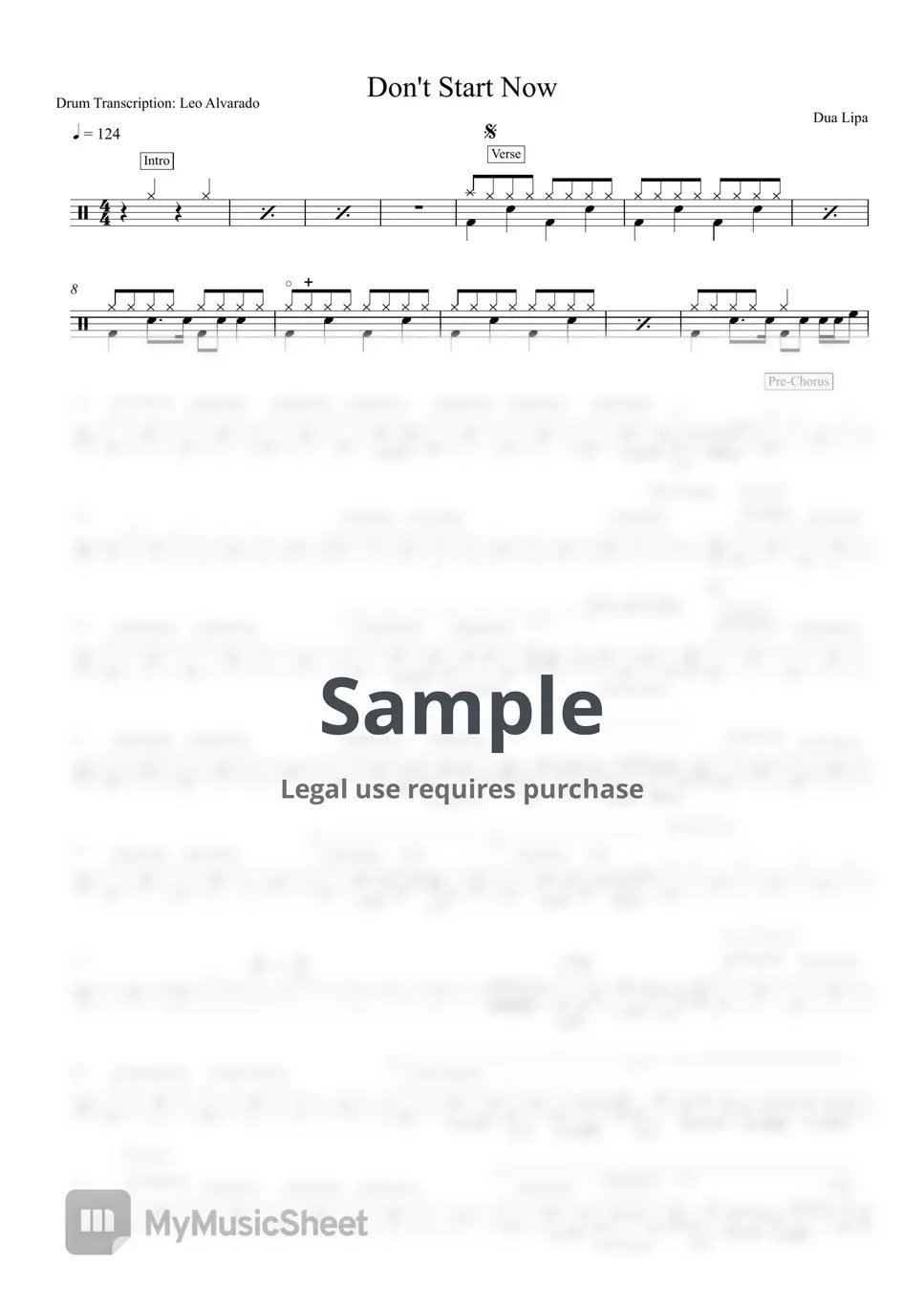 Dua Lipa Don't Start Now 악보 by Drum Transcription Leo Alvarado