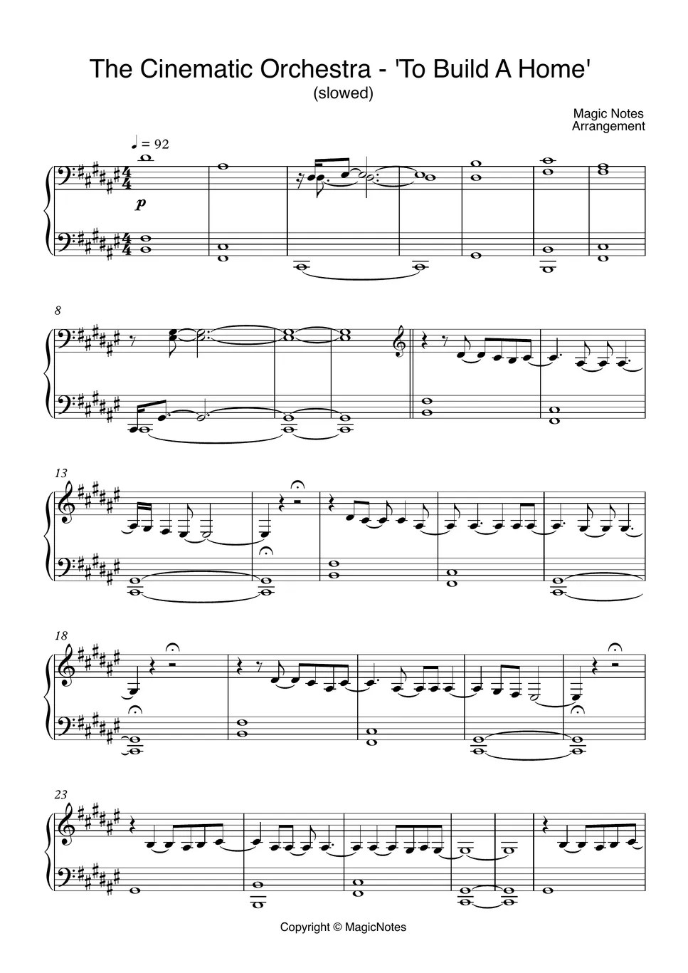 The Cinematic Orchestra 'To Build A Home' (slowed) Sheet by MagicNotes