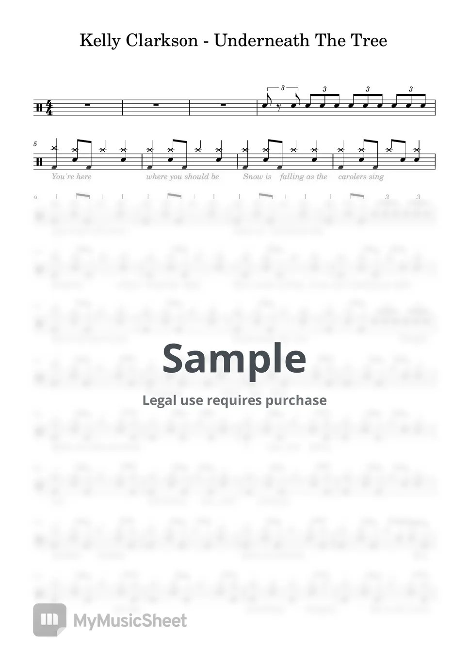 Kelly Clarkson Kelly Clarkson Underneath The Tree (드럼악보) Sheets by 신희선