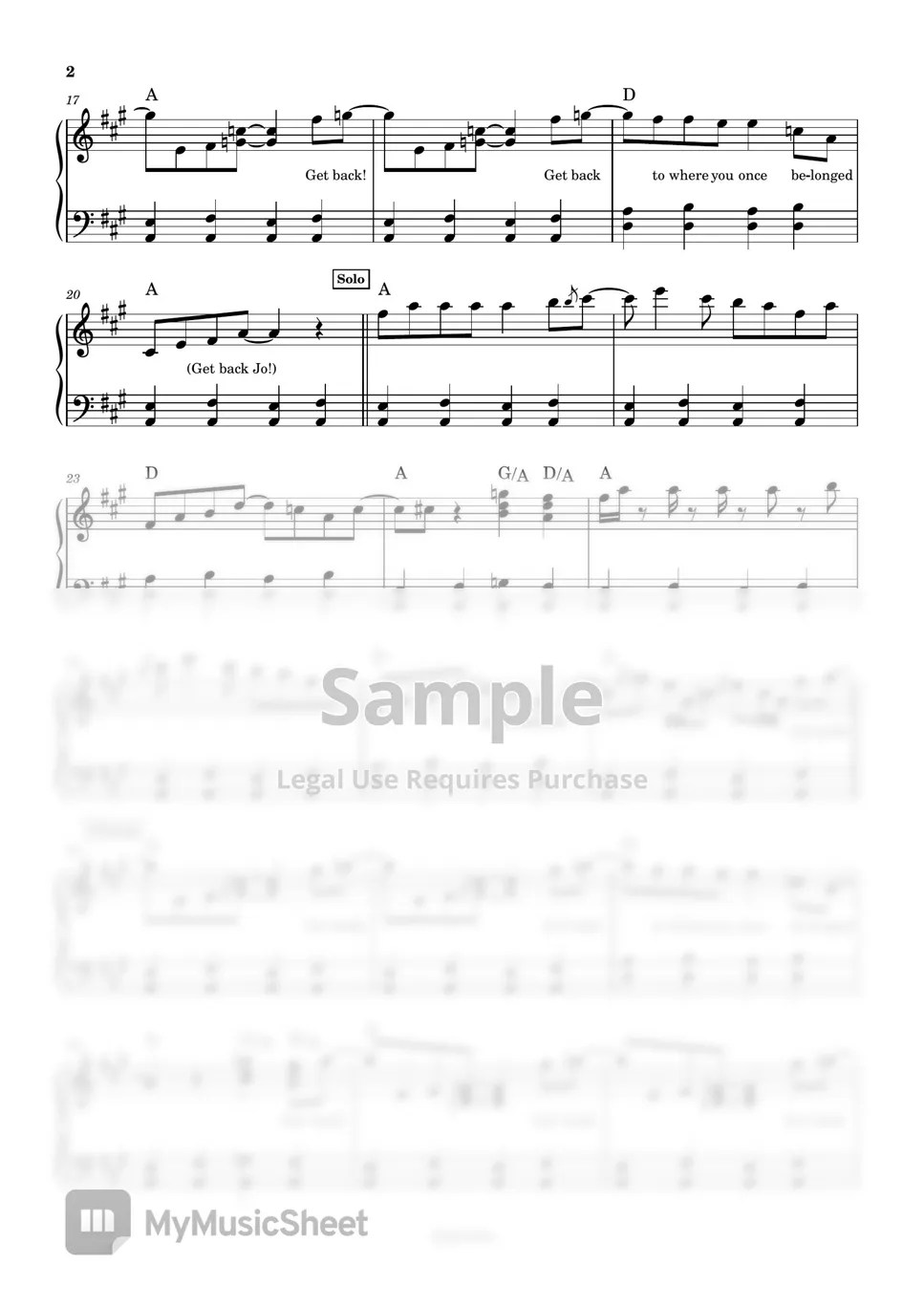 The Beatles Get Back (Piano) Sheets by Anacrusa