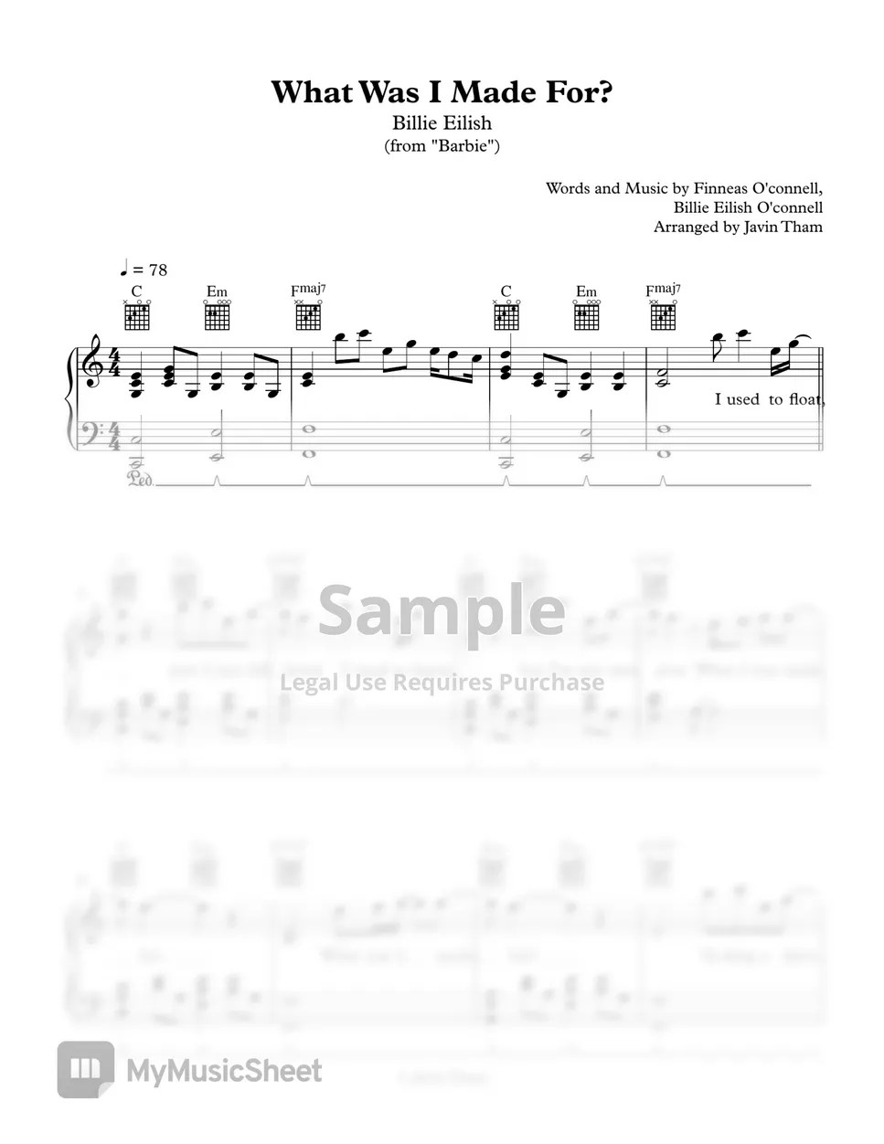 Billie Eilish What Was I Made For? (from "Barbie") Sheets by Javin Tham