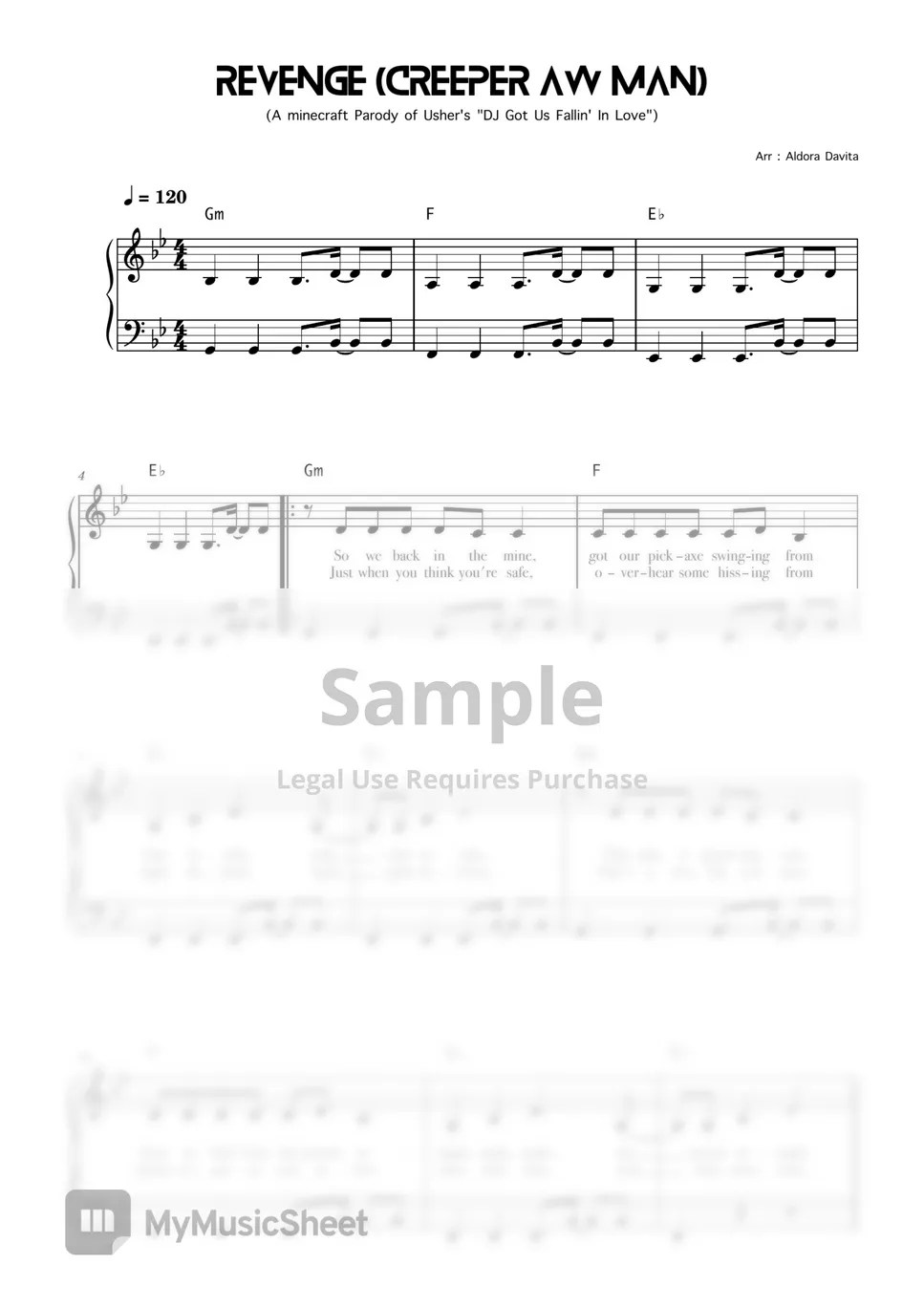 Minecraft Revenge (Creeper Aw Man) Sheets by Aldora Davita