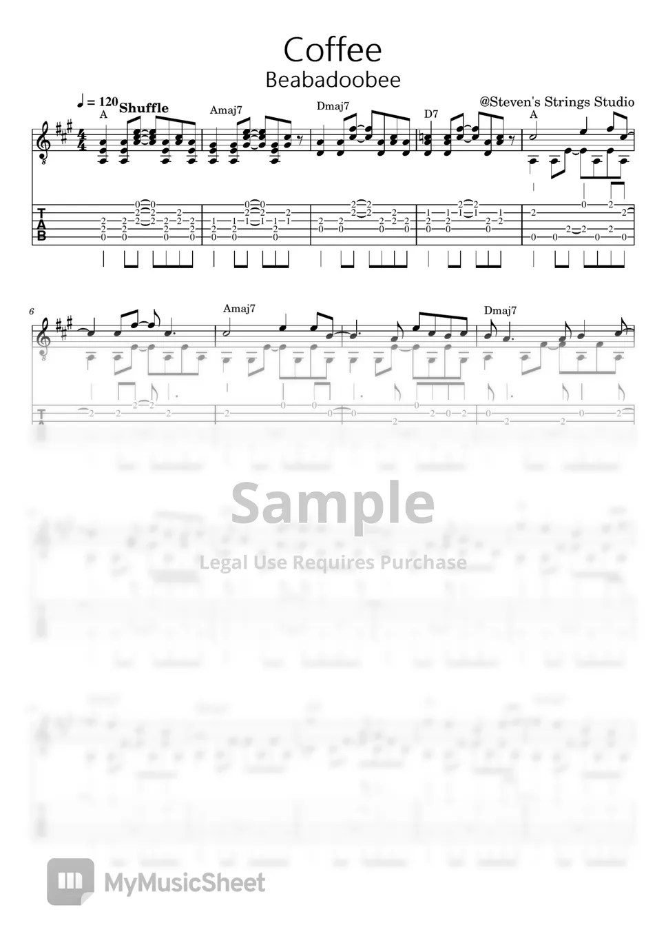 Beabadoobee Coffee (Guitar Fingerstyle Solo) Sheet by Steven's