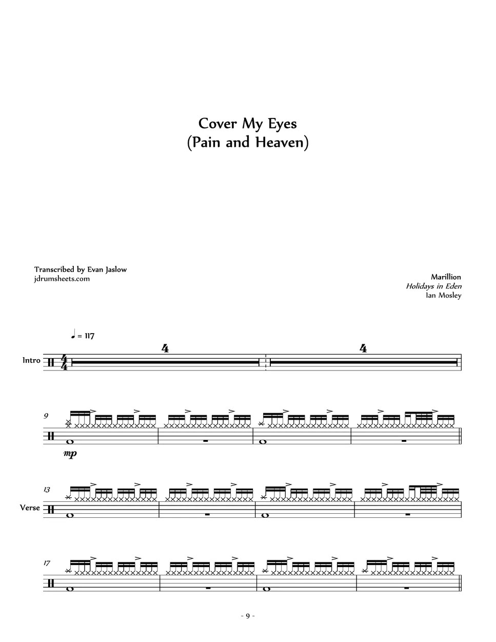 Marillion Cover My Eyes (Pain and Heaven) Sheets by Evan Jaslow