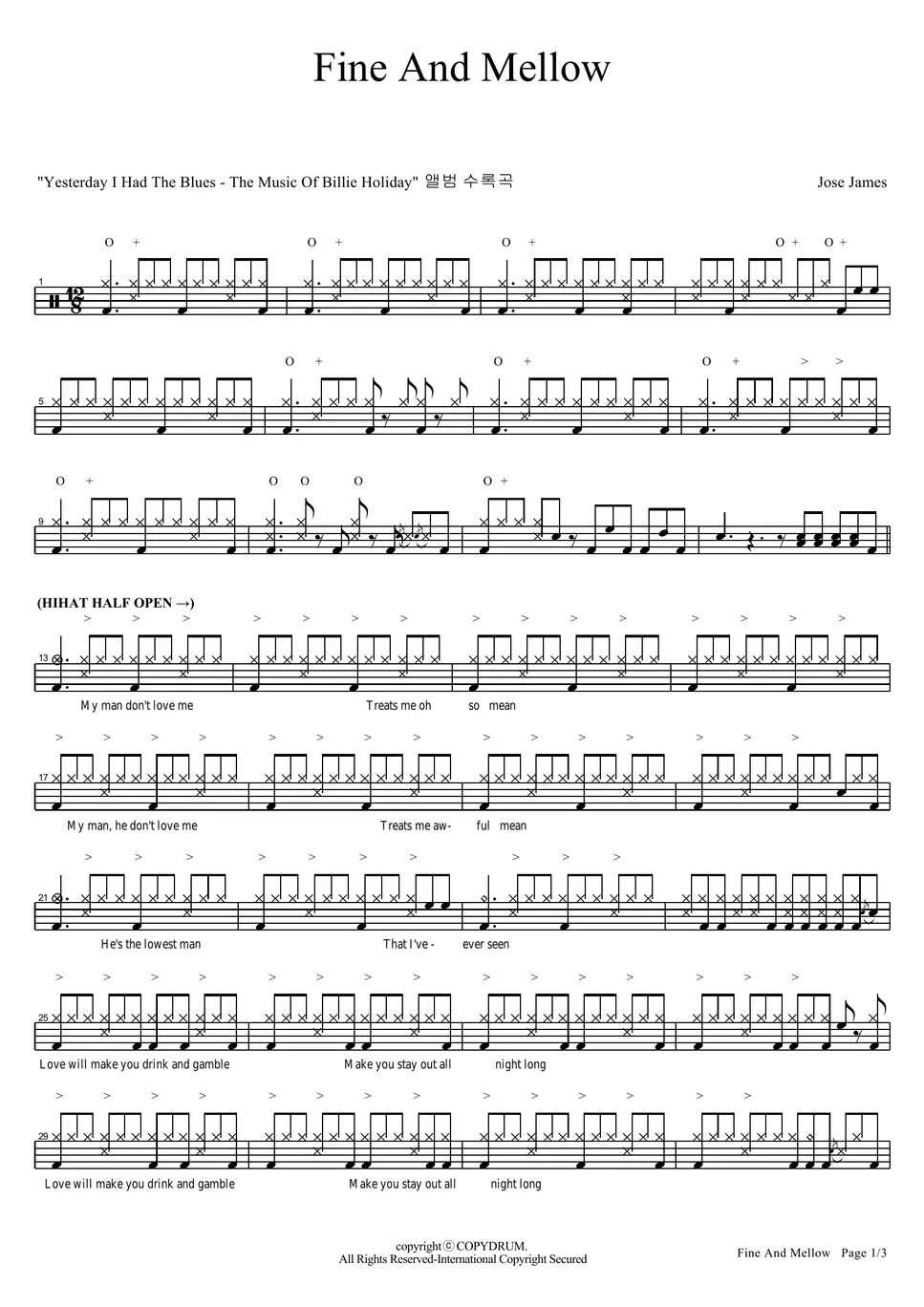 Jose James Fine And Mellow Sheet by COPYDRUM