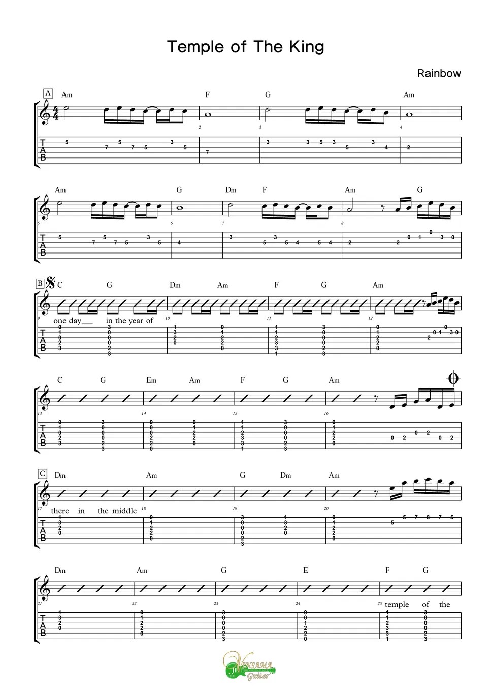 Rainbow Temple of The King Tab + 1staff by 빈사마기타나라