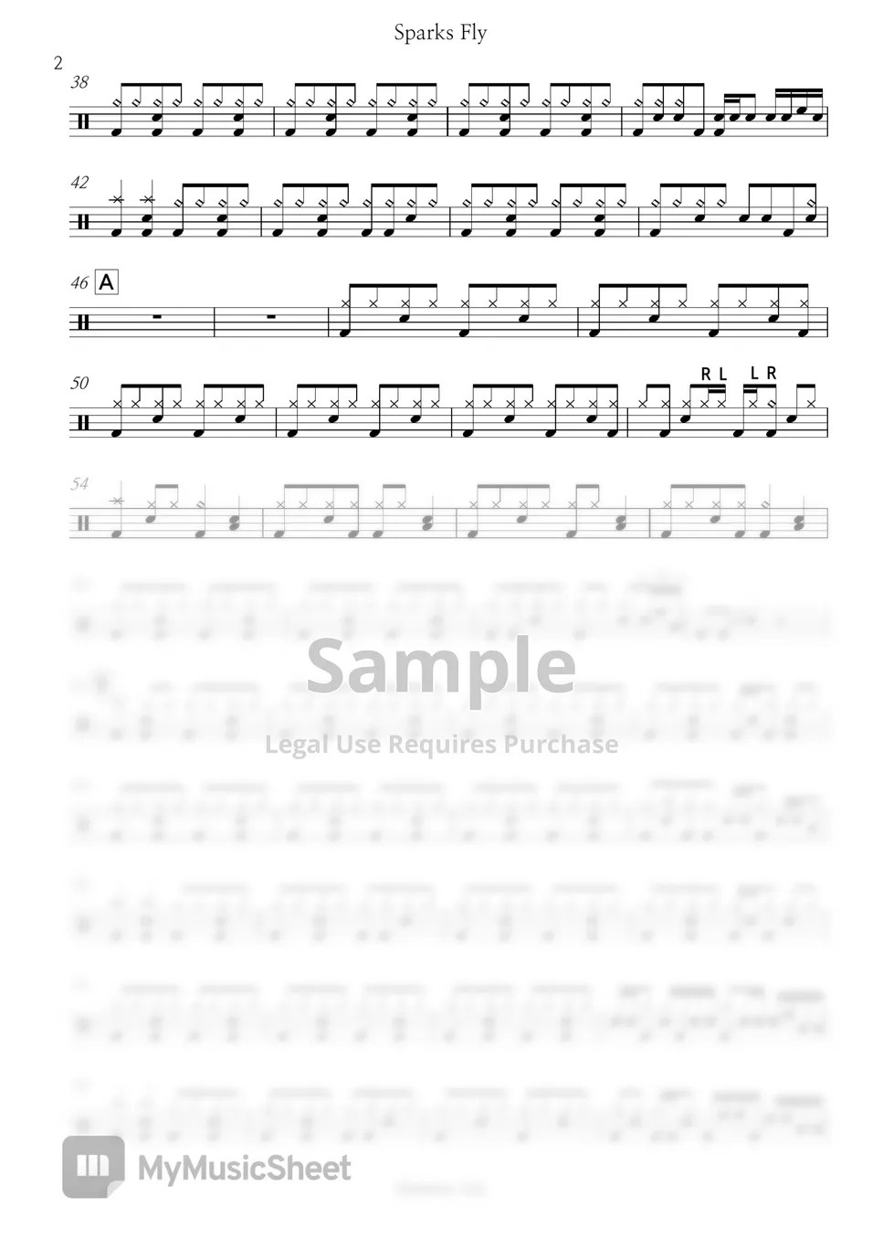 Taylor Swift Sparks Fly (Original Ver.) Sheets by DrumCore
