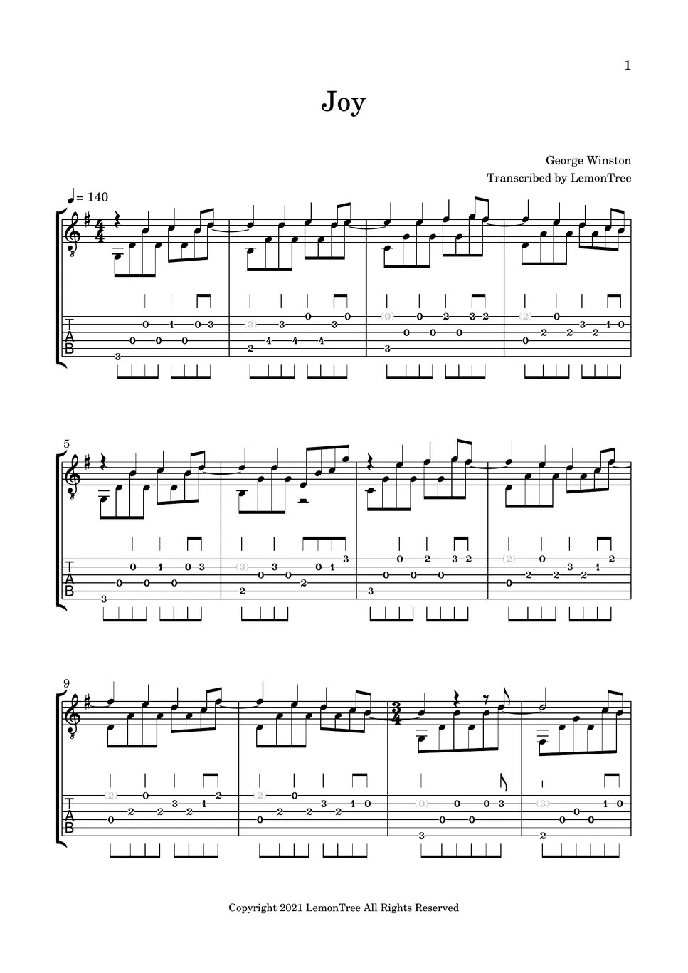 조지 윈스턴 Joy 曲谱 by 레몬트리