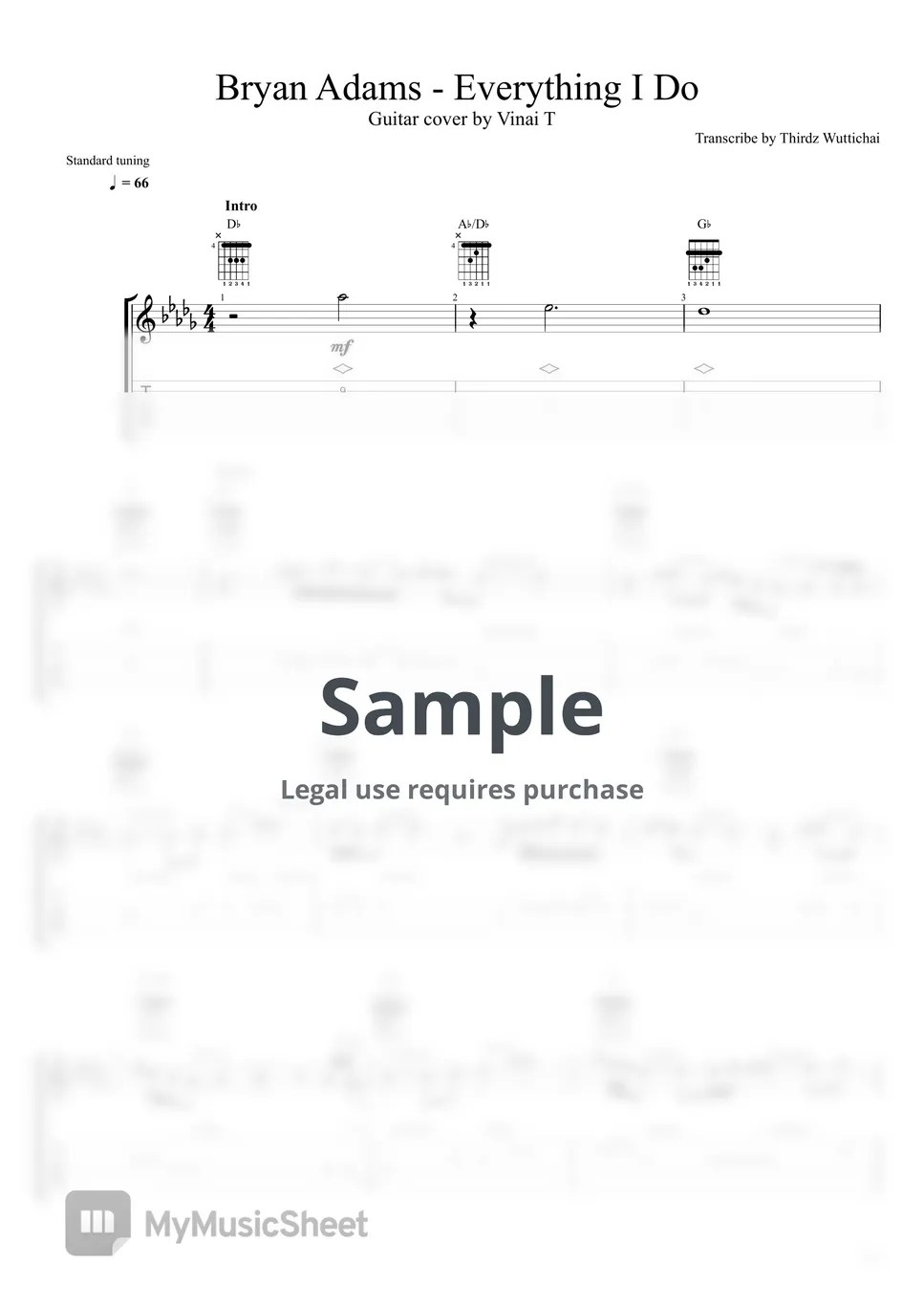 Bryan Adams Everything I Do guitar cover by Vinai T Tab + 1staff by