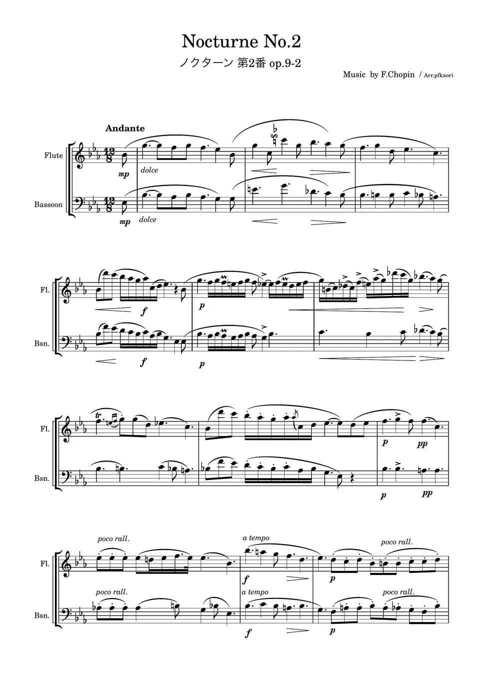 Chopin Nocturne No. 2 (Flute & Bassoon Sheets by pfkaori