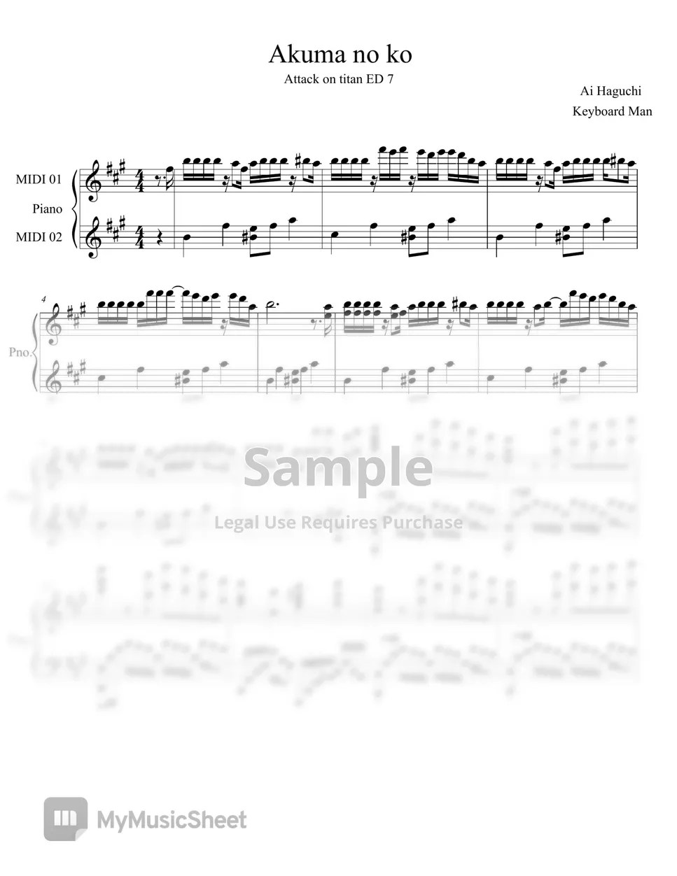 Higuchi Ai Akuma no ko/ 악마의 아이 (piano cover) 악보 by Keyboard Man