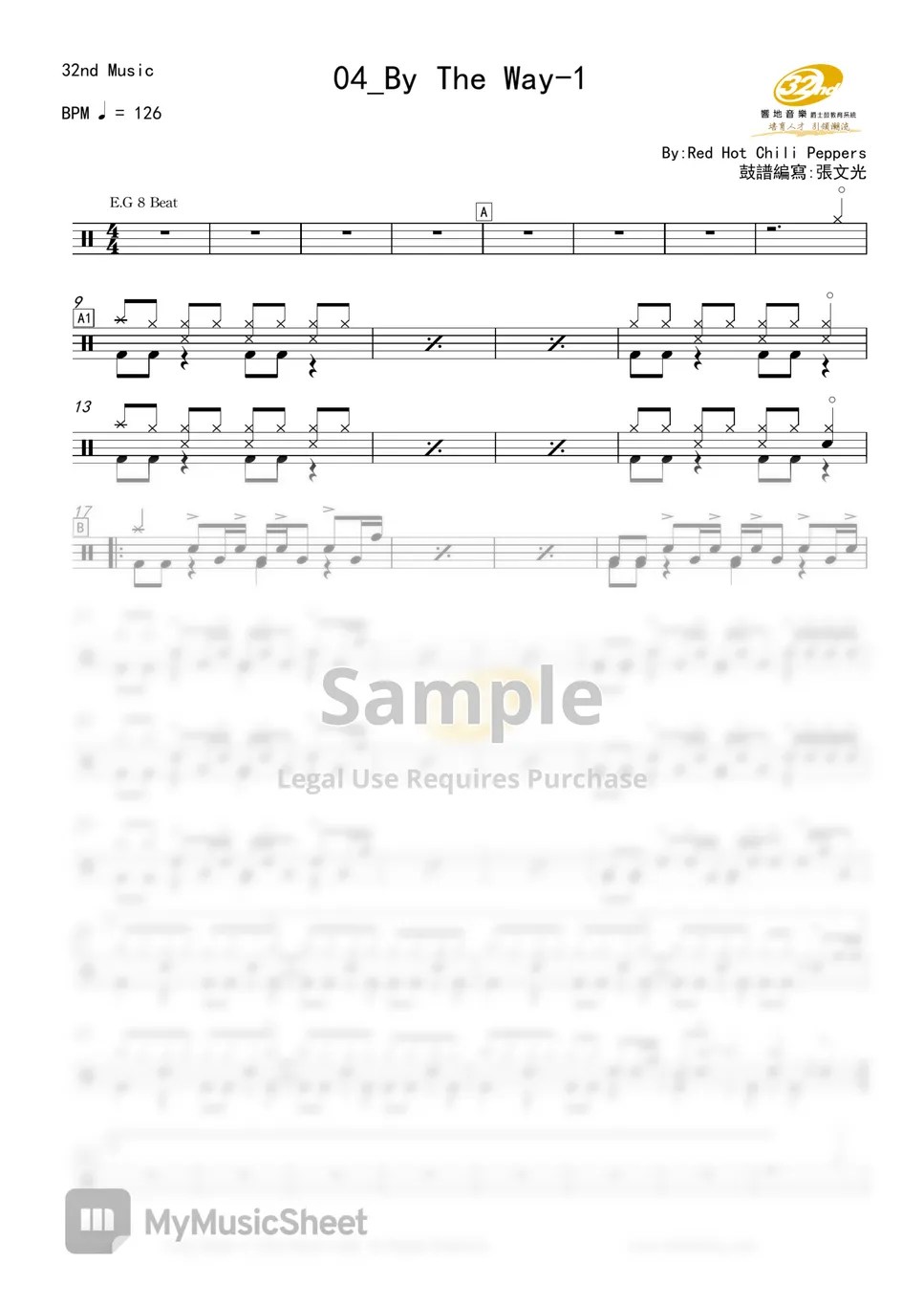 Red Hot Chili Peppers By The Way 악보 by 張文光