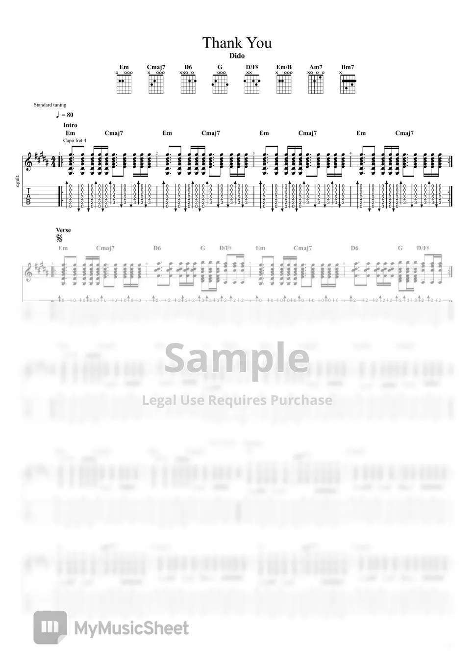 Dido Thank You (Guitar Pro and PDF sheet with Lyrics and Chords) Tab