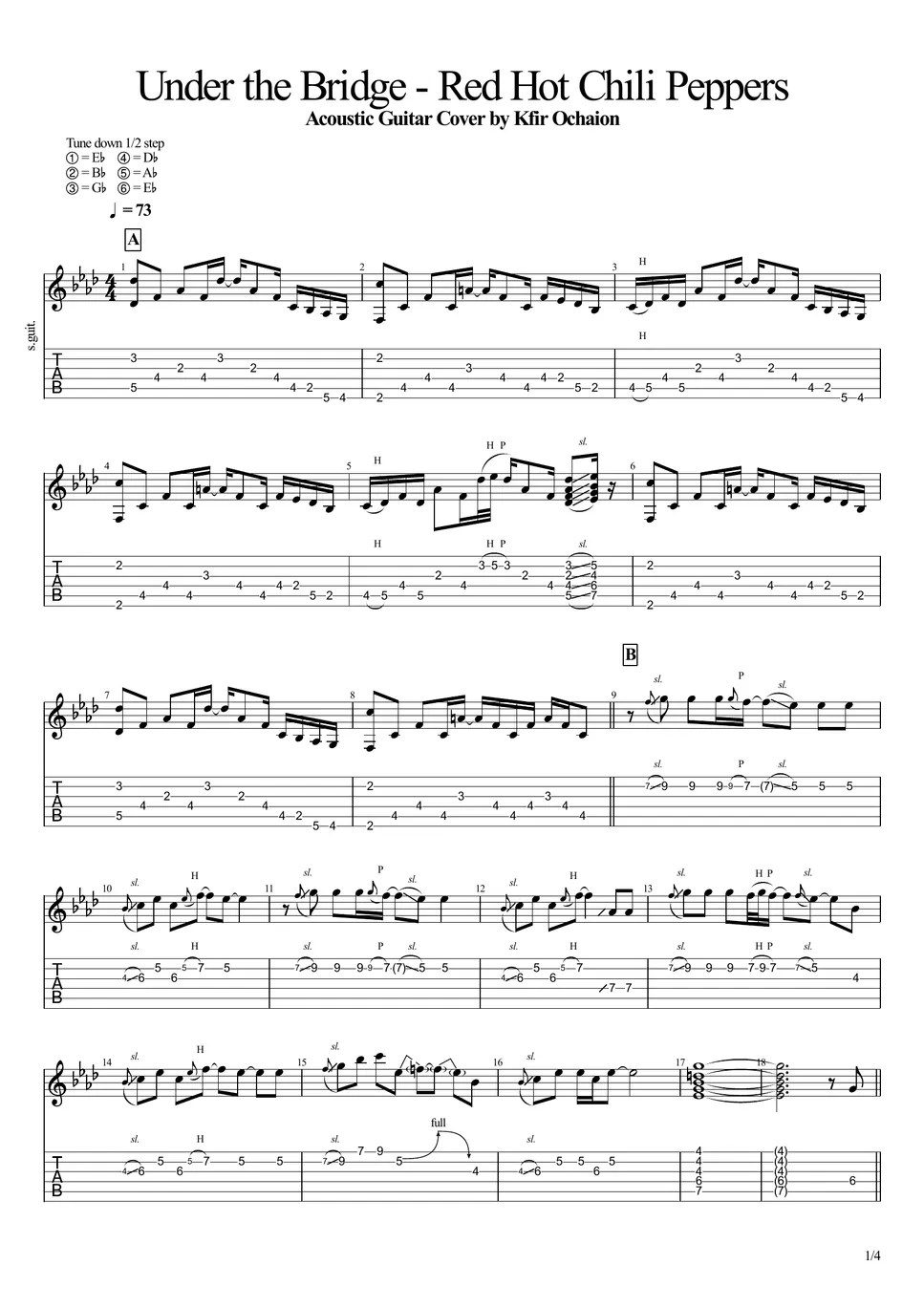 Red Hot Chili Peppers Under the Bridge Acoustic TAB by Kfir Ochaion