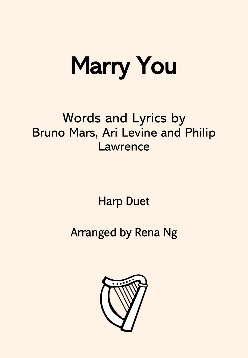 Bruno Mars Marry You (Harp Duet / Harp & Piano) Sheets by Harp With Me