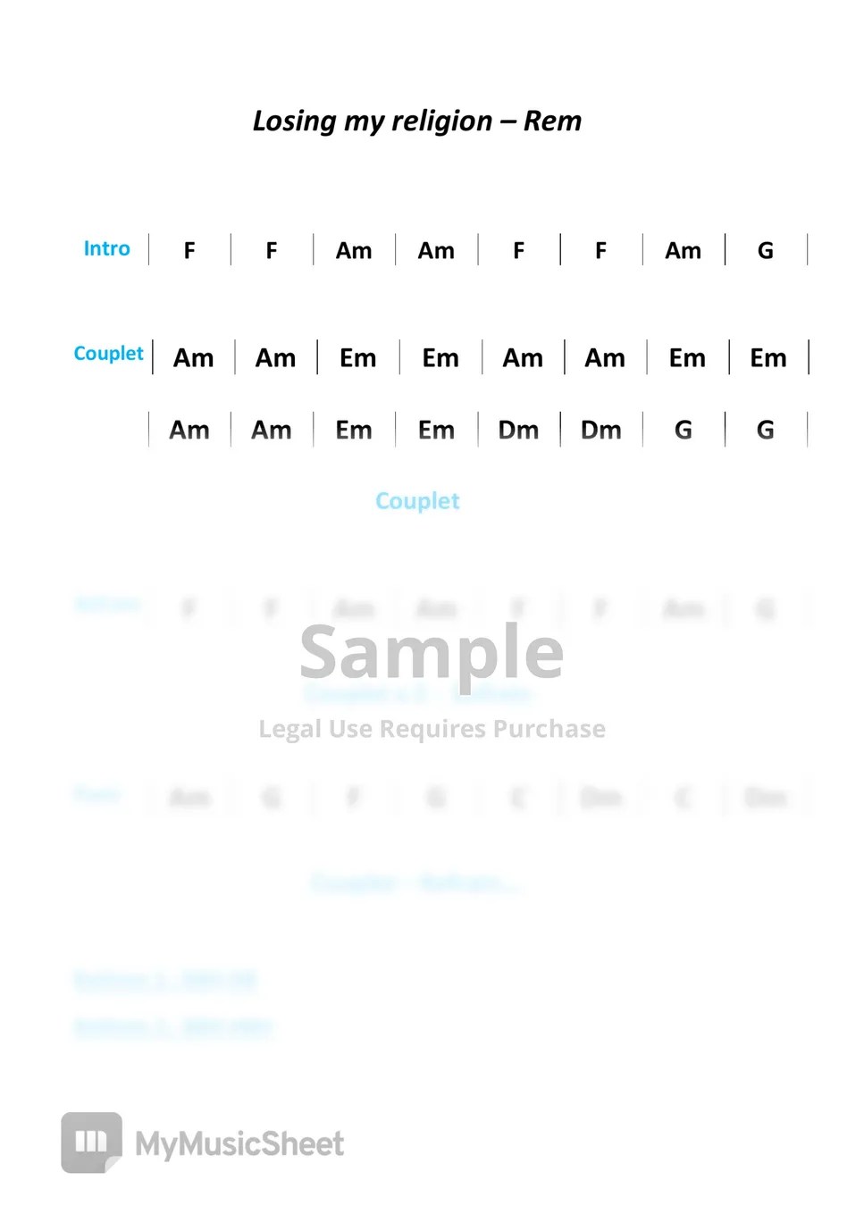 Rem Losing my religion Sheets by Accords et rythme