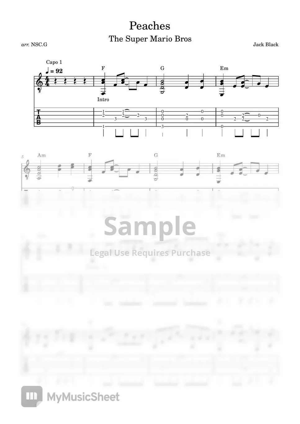 Jack Black Peaches Sheets by Not So Classic Guitar