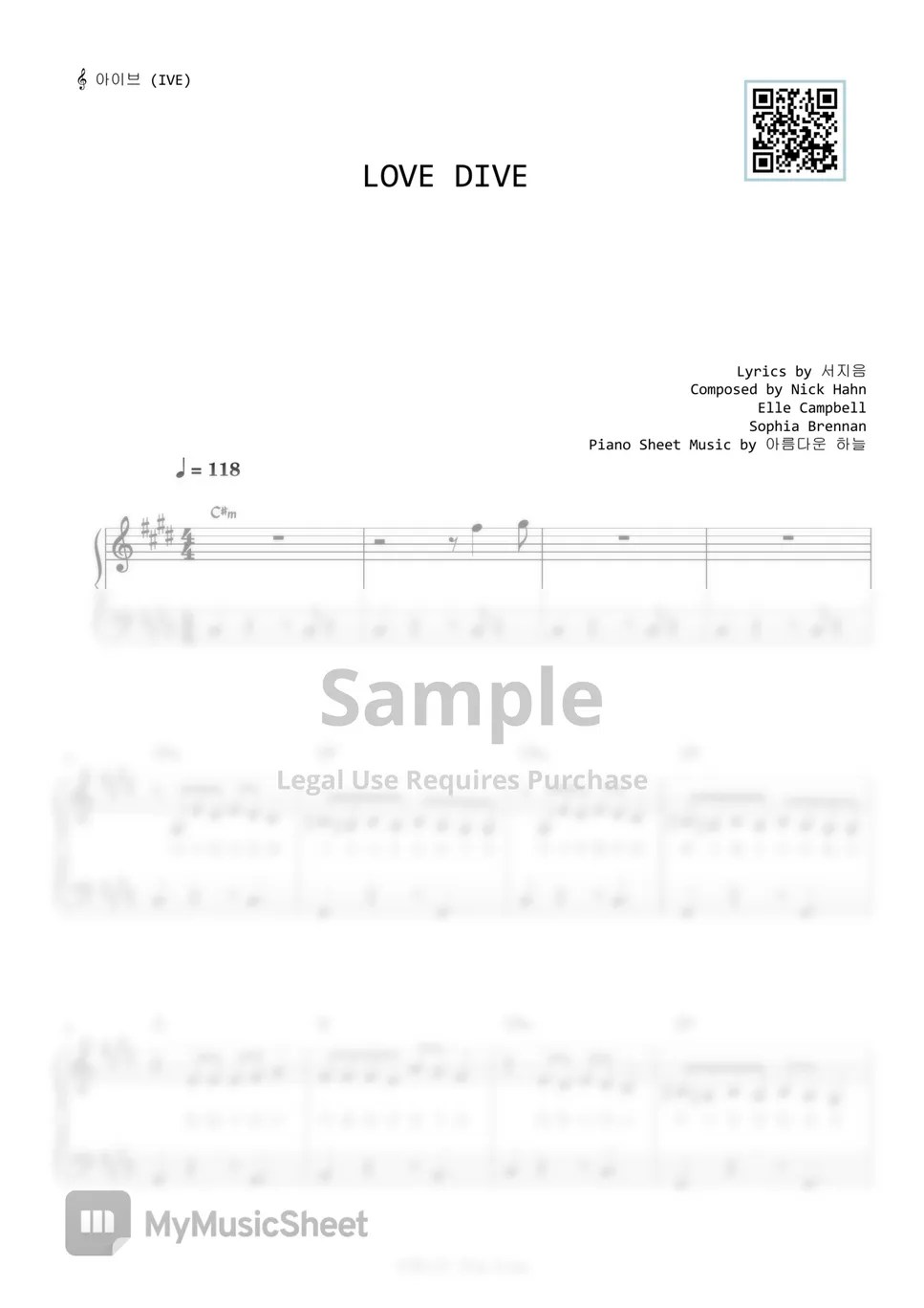 IVE LOVE DIVE (Original Key Easy Version) Sheets by A.Ha