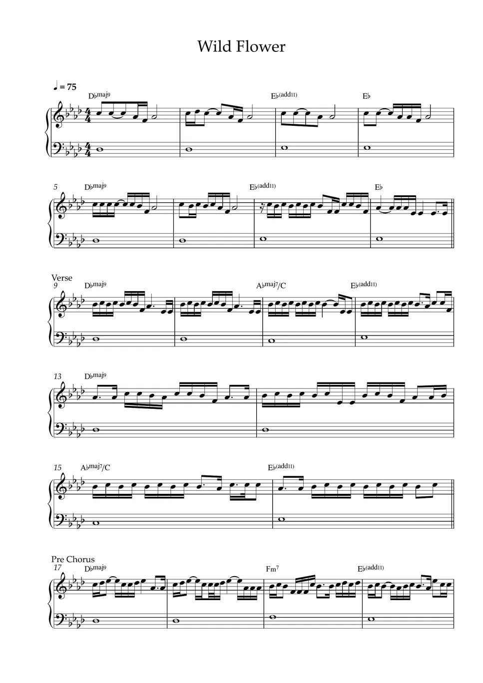 BTS RM Wild Flower (EASY PIANO SHEET) 악보 by Pianella Piano