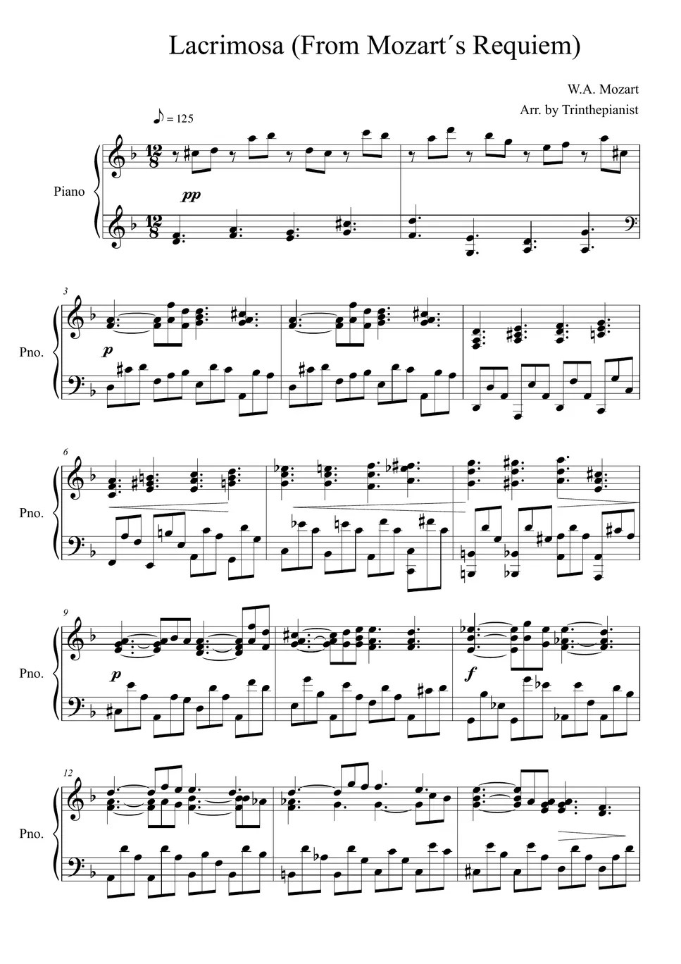W.A.Mozart Lacrimosa by Trinthepianist Sheet