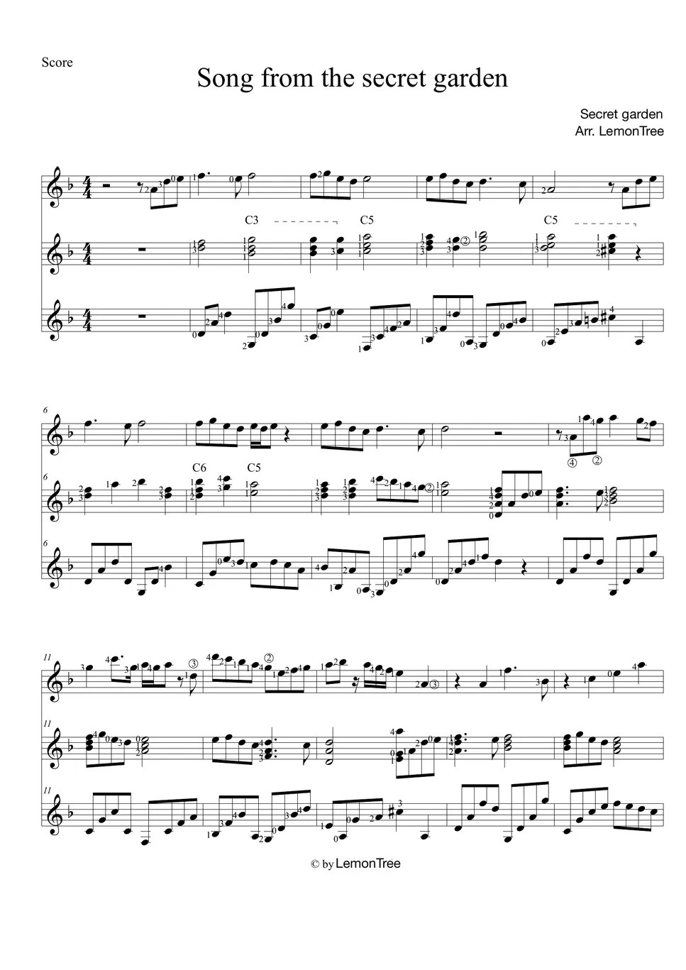 Secret Garden Song From The Secret Garden (Guitar Trio) TAB by LemonTree