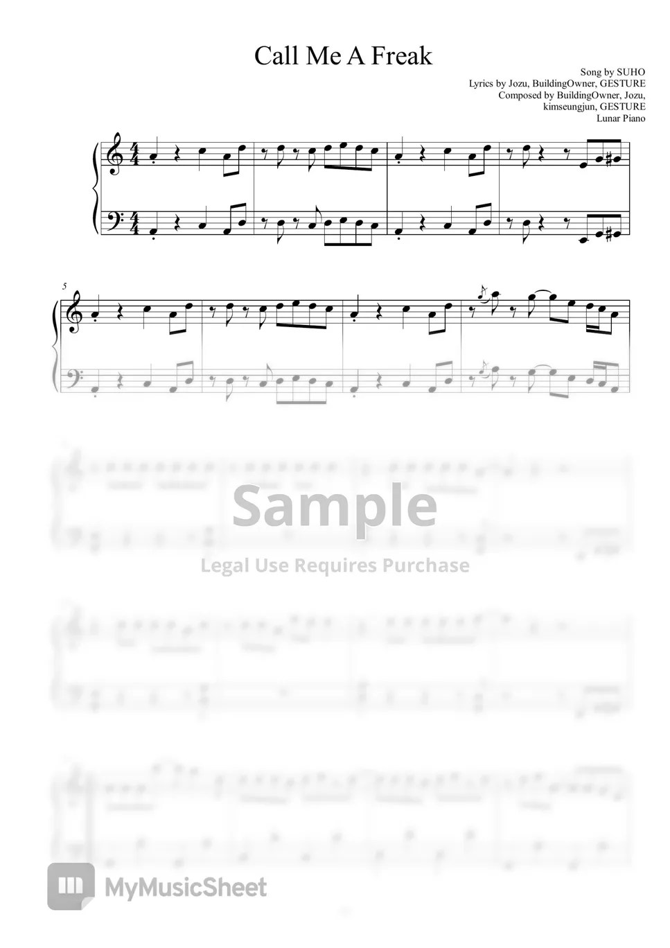 SUHO Call Me a Freak Sheets by Lunar Piano