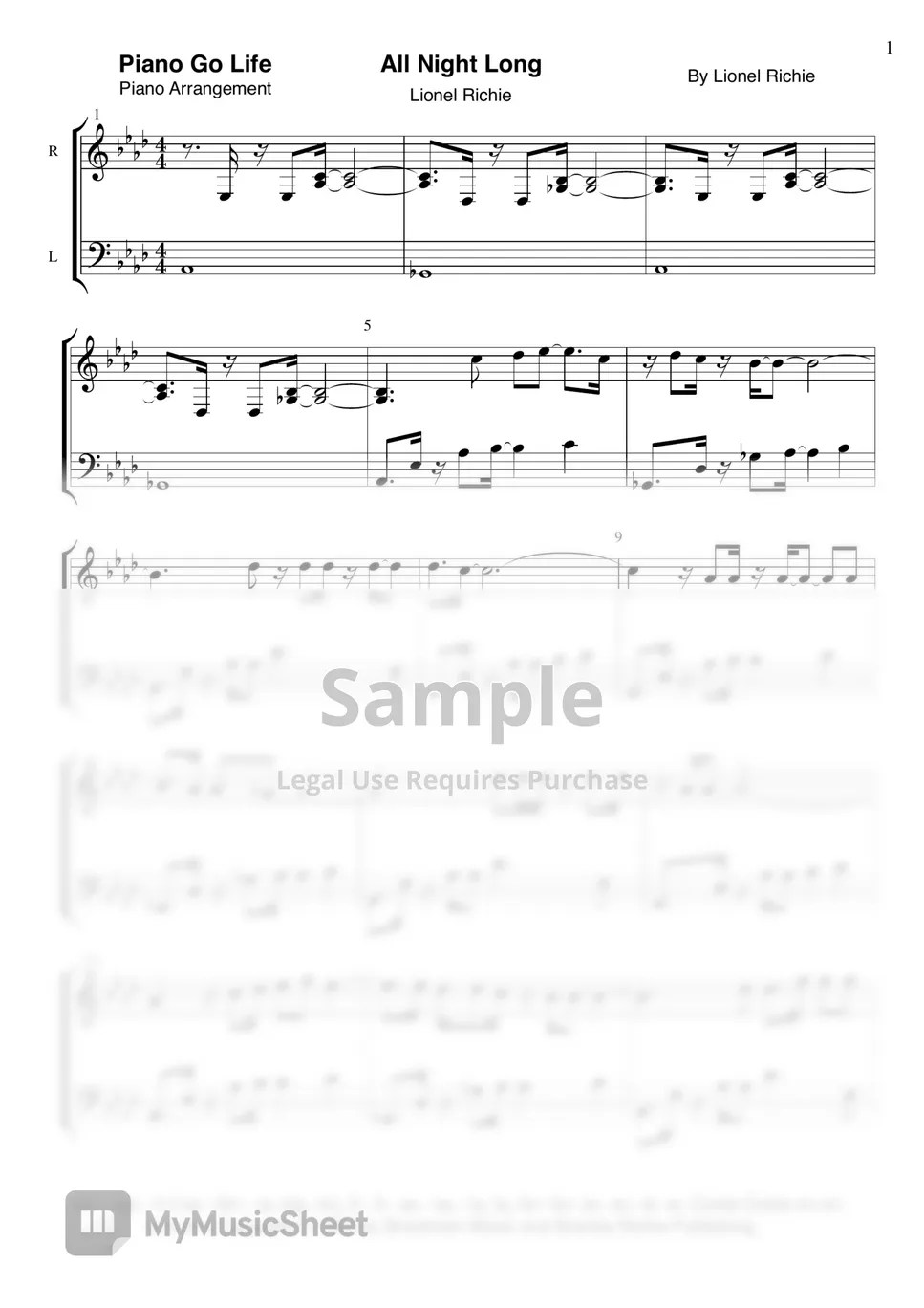 Lionel Richie All Night Long Sheets by Piano Go Life