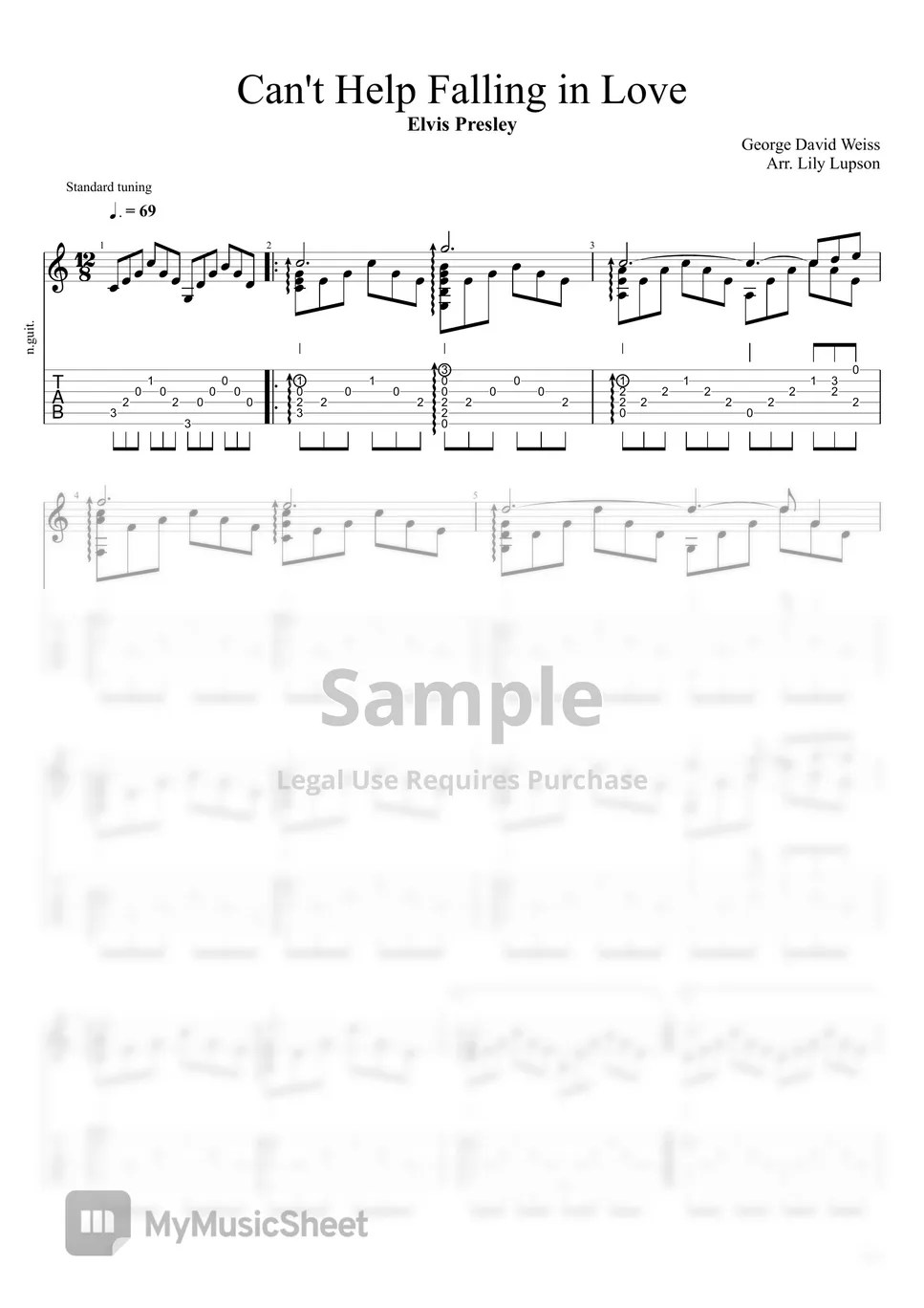 Elvis Presley Can't Help Falling In Love Sheets by Lily Lupson