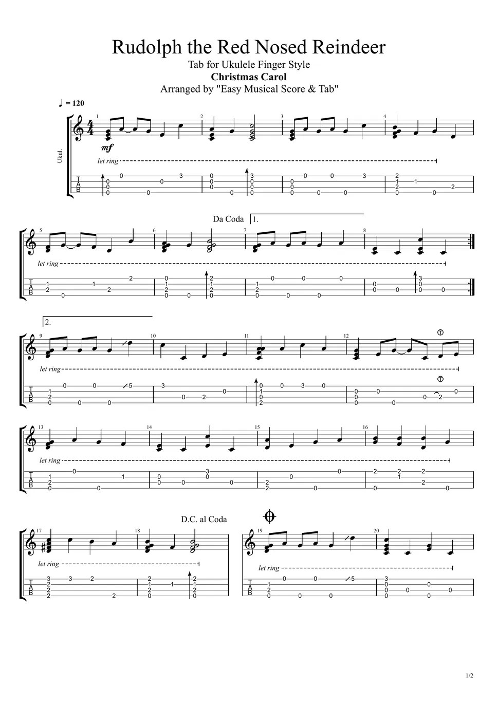 Christmas Carol Rudolph the Red Nosed Reindeer (Easy Finger Style Tab