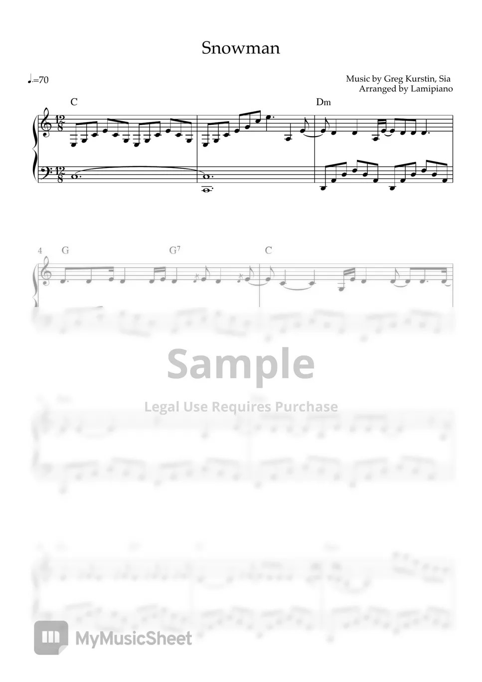 Sia Snowman (Christmas Song / Chrds / Easy ver./C key) Sheets by Lamipiano