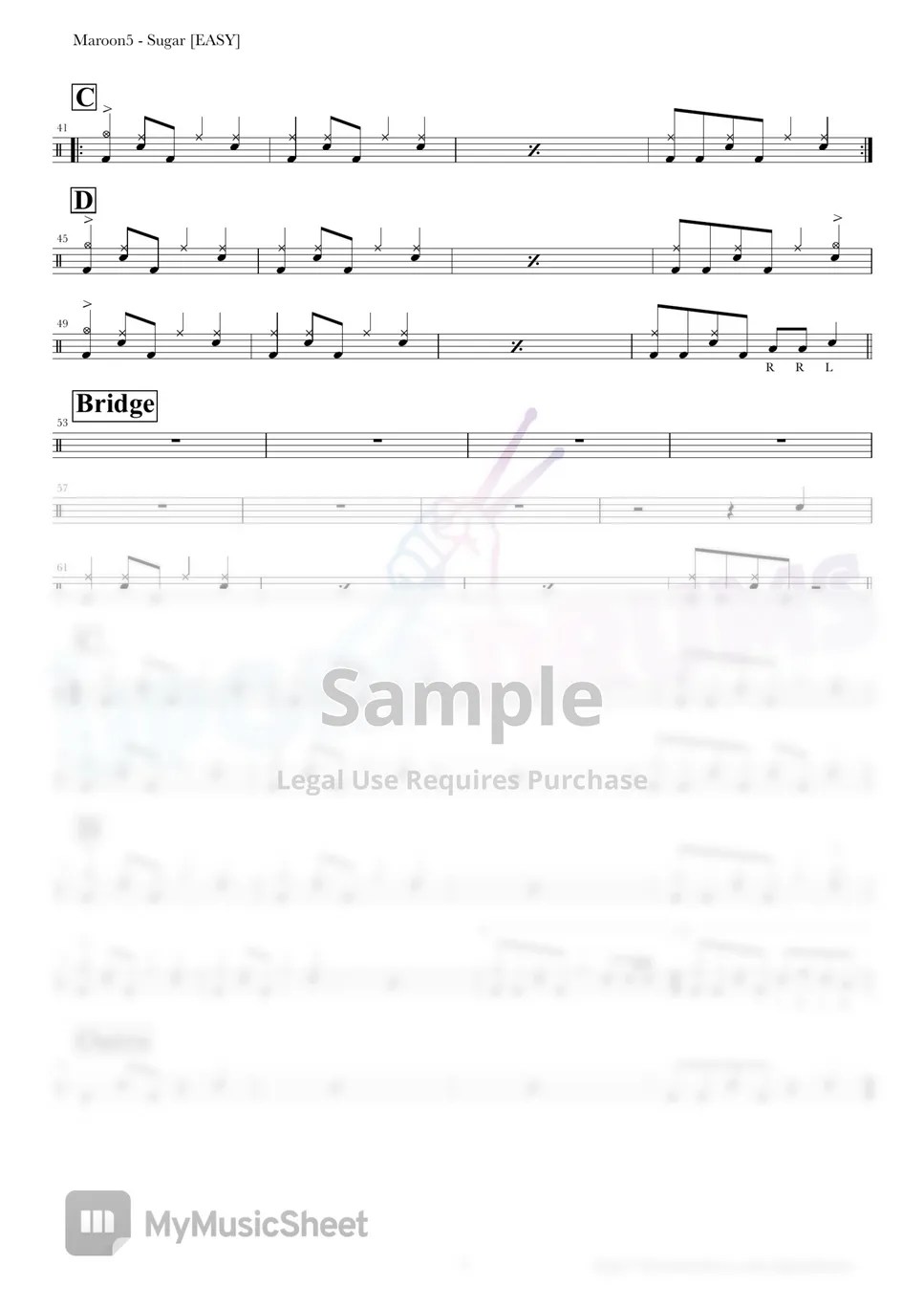 Maroon5 Sugar [EASY] Sheets by UPGRADRUMS