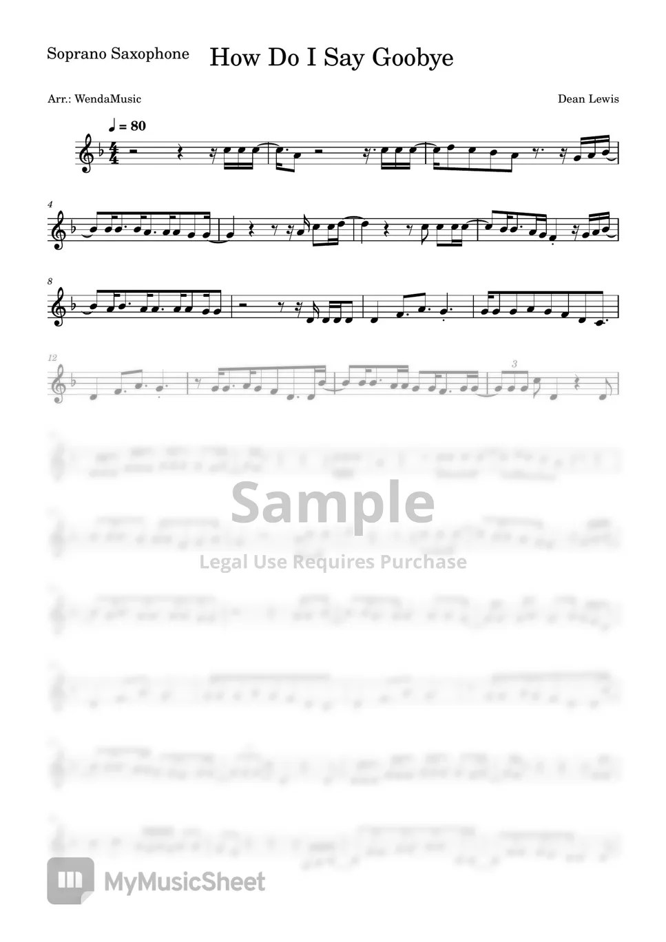 Dean Lewis How Do I Say Goodbye (Soprano Sax) Sheets by WendaMusic