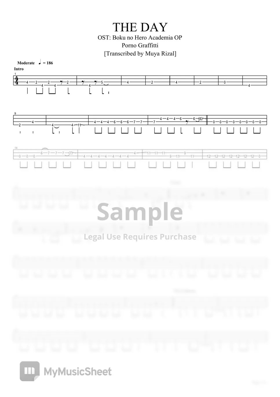 Porno Graffitti THE DAY (Bass TAB) Sheets by Muya