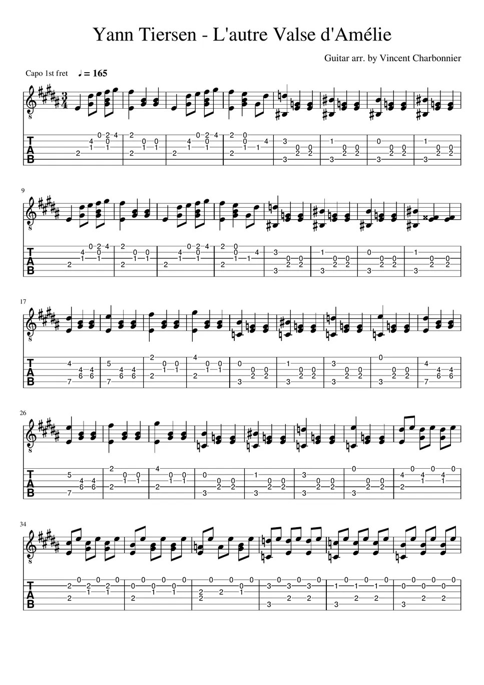 Yann Tiersen L'autre valse d'Amélie (Solo Guitar) Sheets