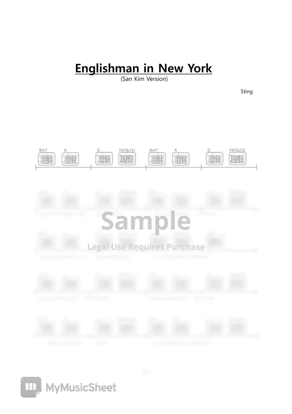 Sting Englishman In NewYork Chords score (Sam Kim version) Sheets
