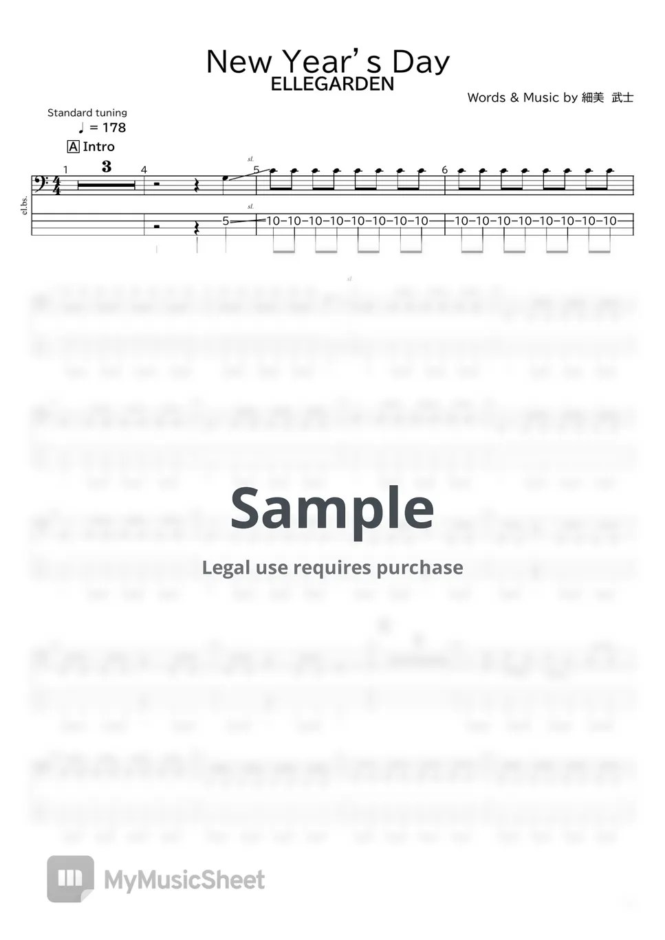 MPSB00354.pdf ELLEGARDEN (New Year’s Day (ベース譜TAB譜タブ譜bass）) 악보 by たぶべ