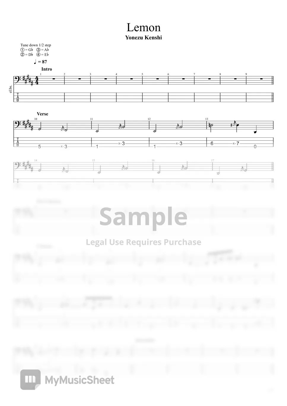 Kenshi Yonezu Lemon Tab + 단선 악보 by TUNA CRACKER