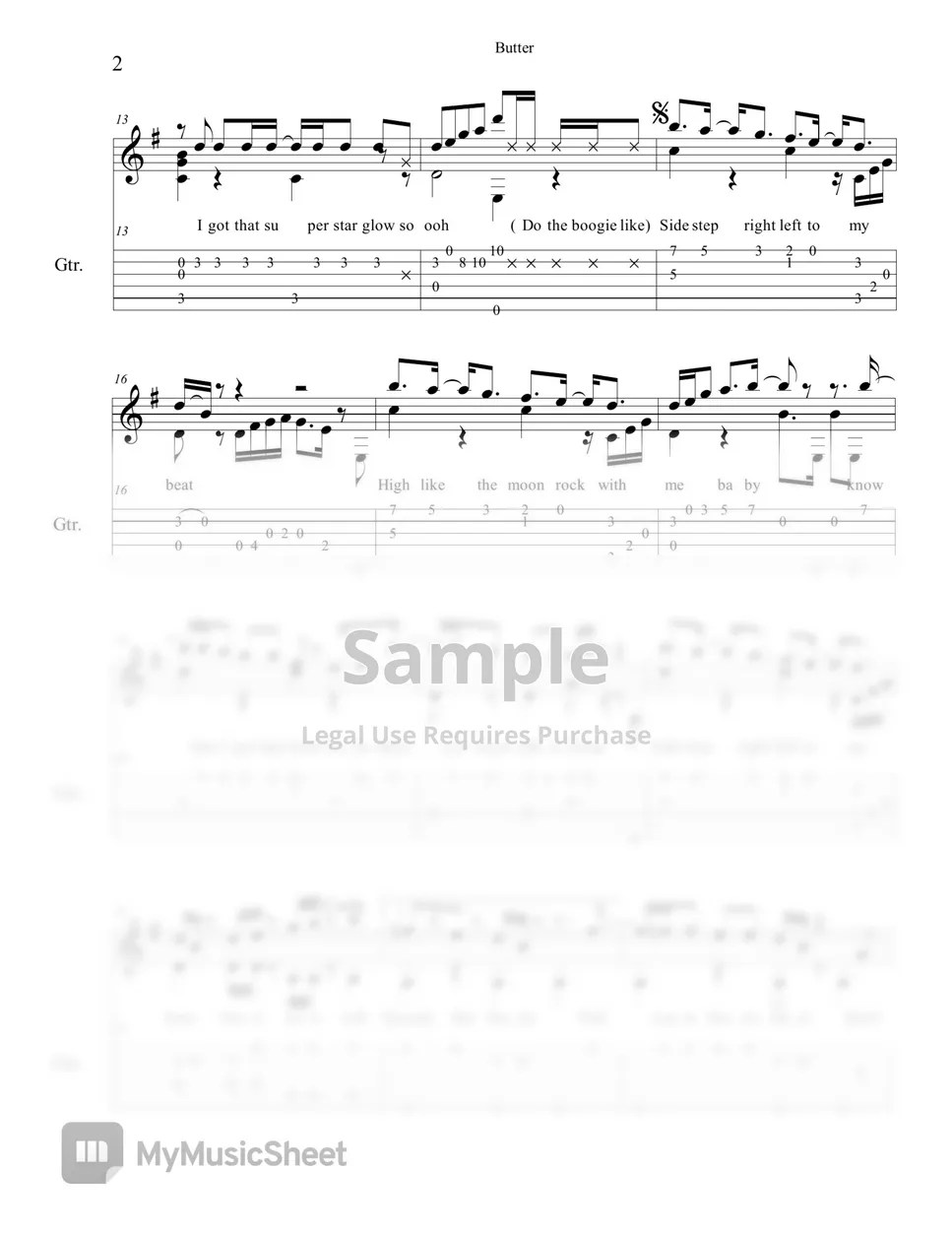 BTS Butter (GUITAR TAB) Sheets by ParkWoojeong