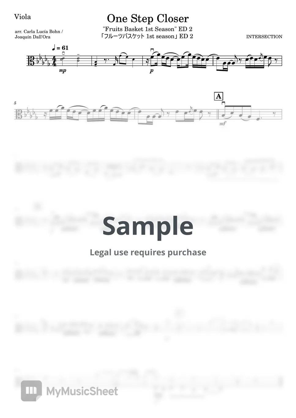 INTERSECTION One Step Closer "Fruits Basket 1st Season" ED 2 [Viola