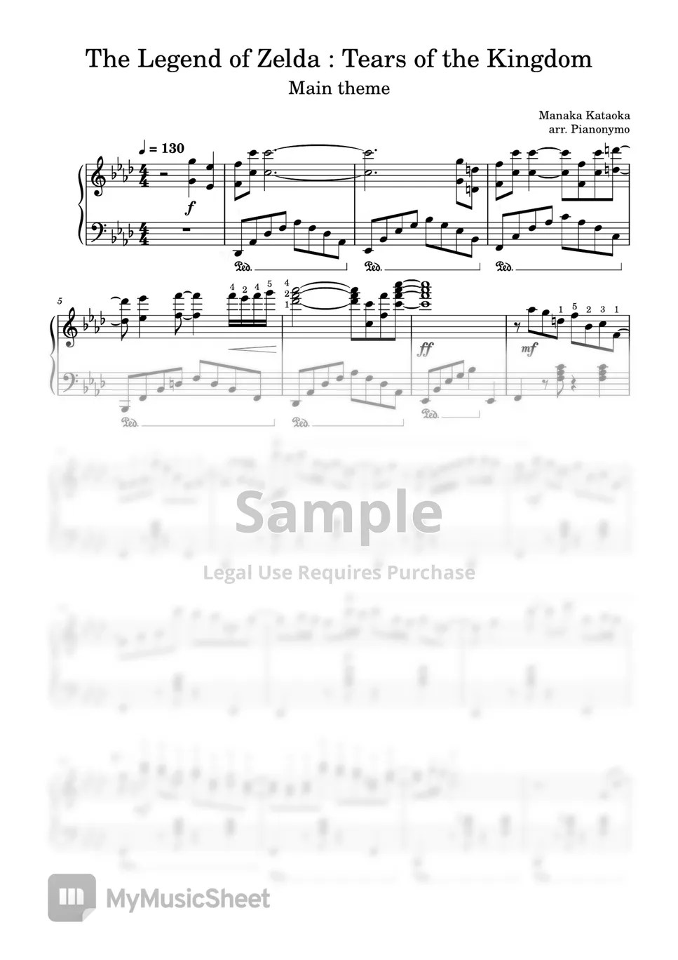 Zelda Tears of the Kingdom Main Theme Sheets by Pianonymo