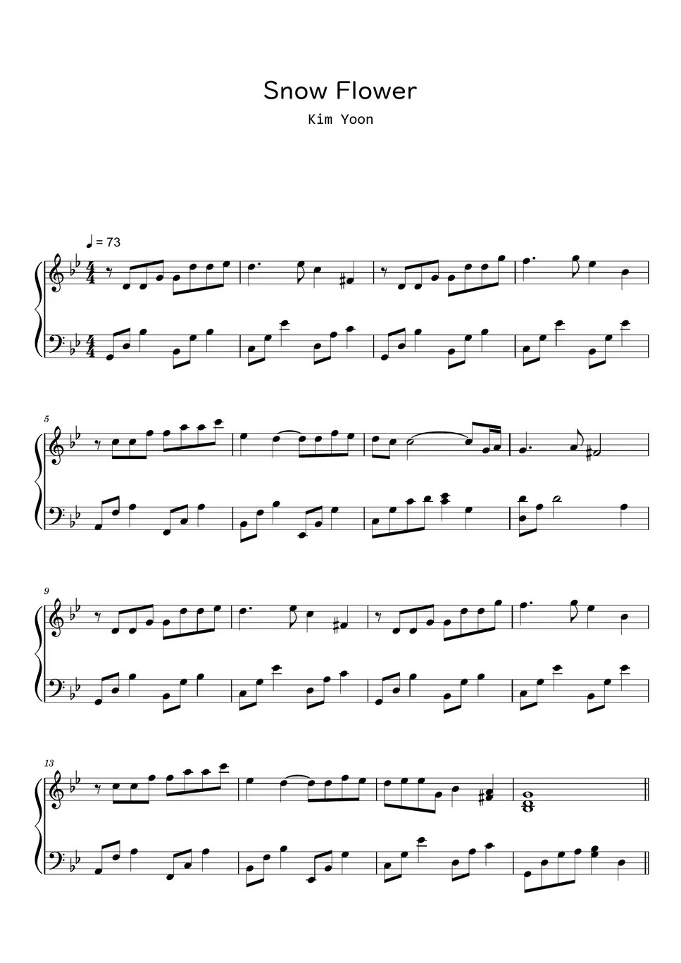 Kim Yoon Snow Flower (Sheet Music, MIDI,) แผ่น by Roxette