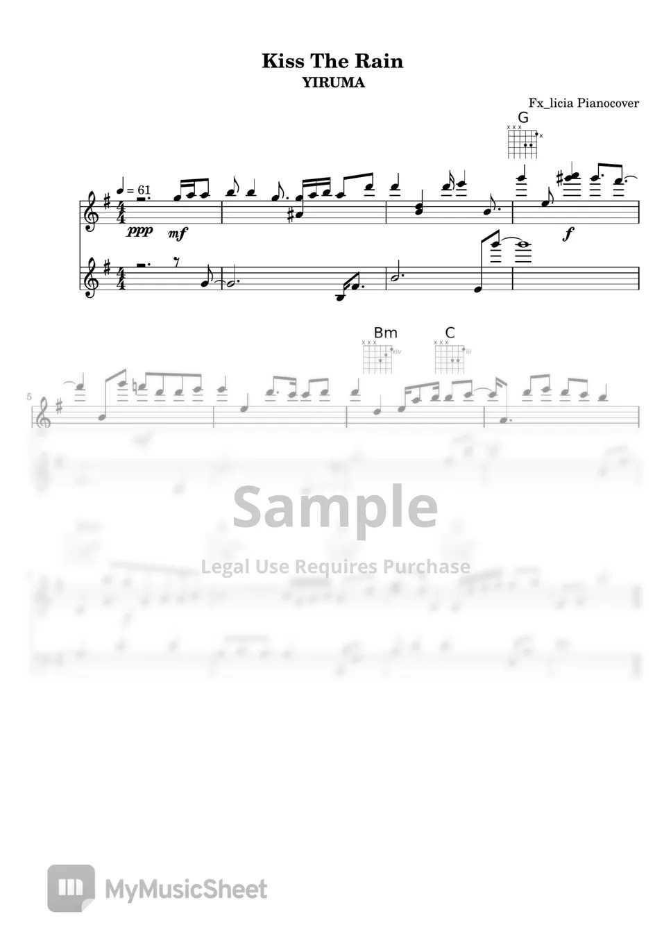 YIRUMA Kiss The Rain 악보 by Fx_licia Pianocover