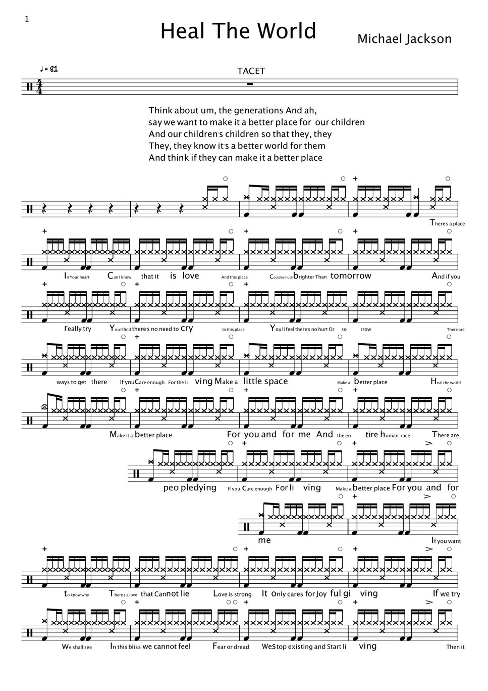 Michael Jackson Heal The World Sheet by Gwon's DrumLesson