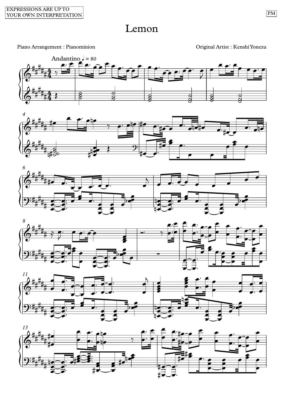 Kenshi Yonezu Lemon Sheets by Pianominion