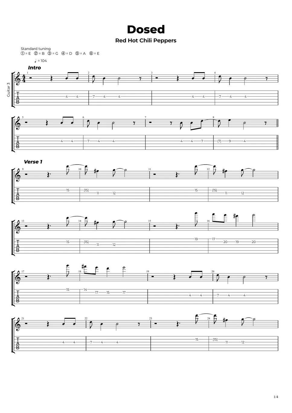 Red Hot Chili Peppers Dosed 樂譜 by Nikola Gugoski