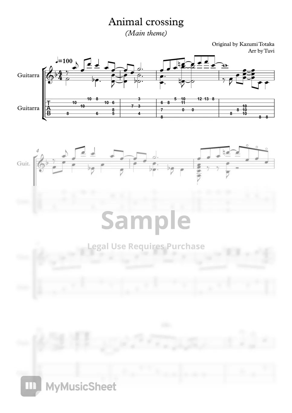 Kazumi Totaka animal crossing (Classical guitar/Guitar cover) Tab