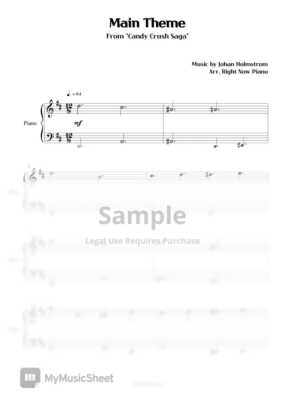 Candy Crush Saga Candy Crush Saga Main Theme 악보 by Right Now Piano